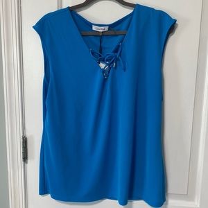 Calvin Klein blue sleeveless blouse with tie up detail size L